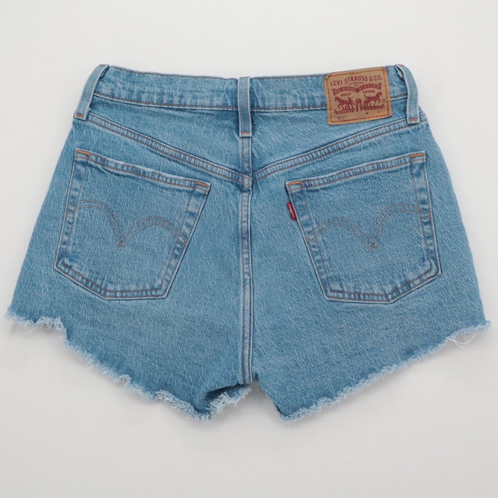 Levis 501 Womens Sz 27 High Rise Denim Shorts Light Wash Blue Cut Off Frayed Hem